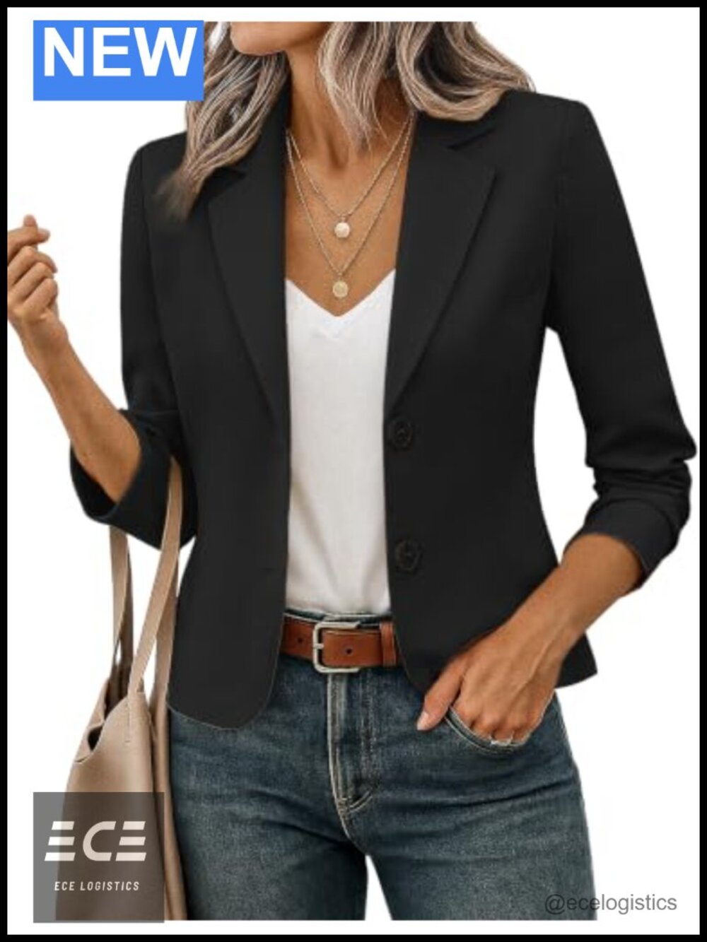 Women's Cropped Blazer Jacket Notch Lapel Business Casual